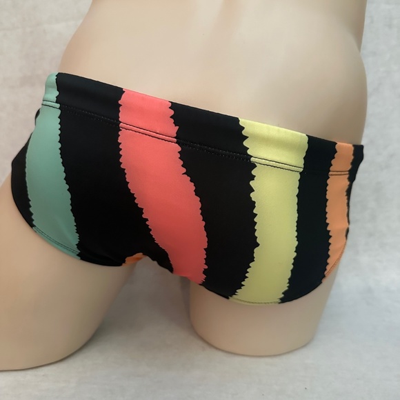 ALO Yoga Men's Striped Swim Trunks - Black, Green, Orange, Yellow - Picture 3 of 4